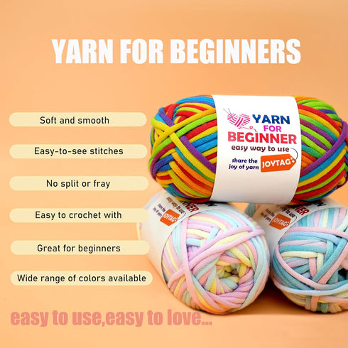 50g Rainbow Beginner Crochet Yarn for Crocheting and Knitting Multicolor Cotton Crochet Yarn for Beginners with Easy-to-See Stitches Cotton-Nylon ...