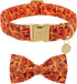 Halloween Dog Collar with Bow Tie, Pumpkin Cotton Bowtie Collar for Puppy Girl Dog or Cat, Halloween Bow Tie Collar with Durable Metal Buckle, Ado...