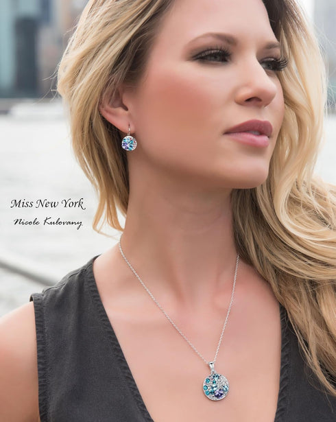 Leafael Ocean Bubble Women's Crystal Jewelry Set Costume Fashion Pendant Necklace Earring, Silver Tone or 18K Rose Gold Plated, 18" + 2", Gifts fo...