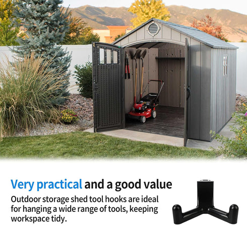 Tool Hooks Compatible with Lifetime Storage Shed Accessories, Black Shed Hook fit for Rakes Shovels Scissors Knives Power Tools, Plastic Shed Acce...