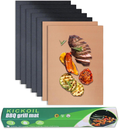Grill Mats for Outdoor Grill Set of 7 Black+Copper Grilling Mats Non-Stick Heavy Duty Teflon Grill Sheets for Charcoal Grill Gas Electric Smokers ...