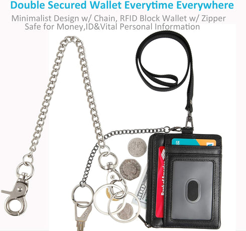 Chain Wallet Men Minimalist RFID Wallet Biker Trucker Travel Badge Holder Zipper...