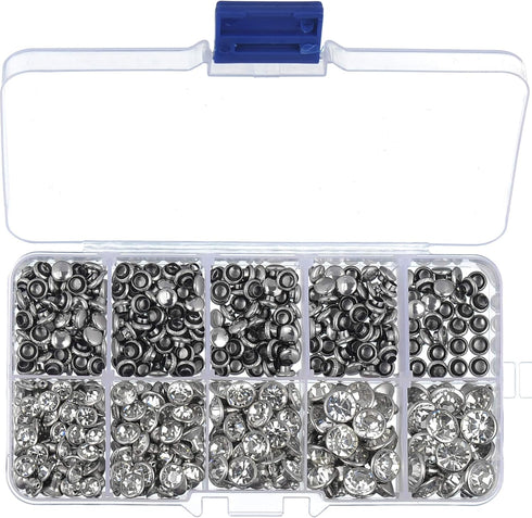 230 Sets Cz White Clear Crystal Rivets Rapid Rhinestone Silver Color Stud Rivets fit for DIY Leather-Craft and Garment (Mixed 03)...