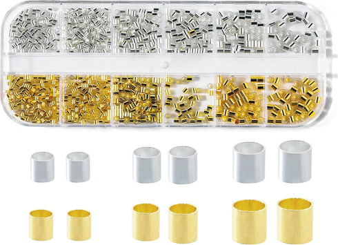 1050 Pcs Silver and Gold Crimp Beads for Jewelry Making, 1.5mm 2mm 2.5mm Crimping Bead Stopper Crimp Tubes for Earring Necklace Pendant DIY Jewelr...