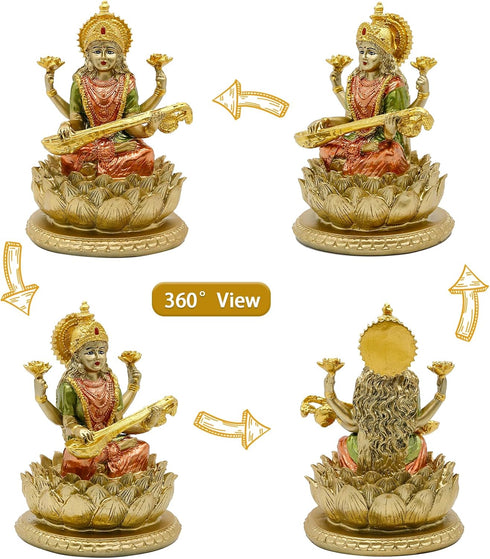 Hindu Goddess Saraswati Idol - 6.5" H Knowledge, Music, Arts Goddess Sarswati Statue Indian Diwali Gifts for Home Mandir Altar Pooja Item...