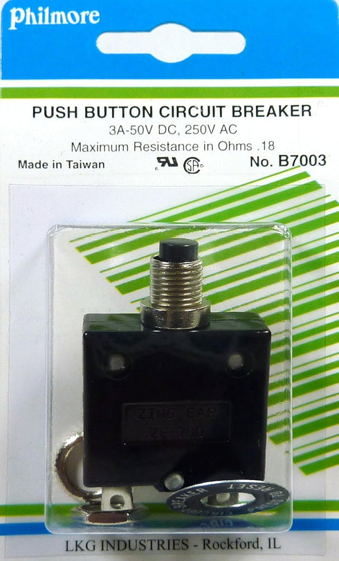 Philmore 3 Amp Push Button Manual Reset Thermal Circuit Breaker 50V DC, 250V AC...
