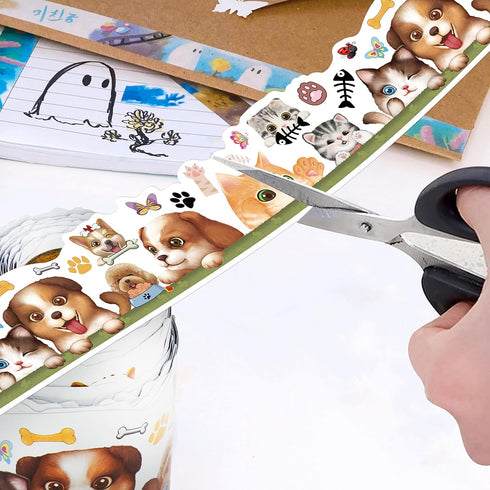 65.6ft Cats Dogs Bulletin Board Borders Straight Rolled Border Trim Decoration for School Classroom Offices Blackboards Drawing Boards Desks Windo...