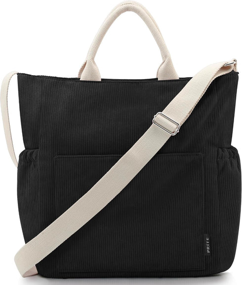 Corduroy Tote Bag for Women Large Crossbody Hobo Shoulder Bag with Pockets Tote Handbag for Work,College,Shopping...