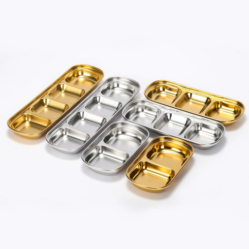 drizzle Sauce Dish Stainless Steel Gold Soy Tomato Sauce Salt Vinegar Sugar Spices Flavor Condiment Dip Bowls Korean BBQ Home Kitchen Plates...