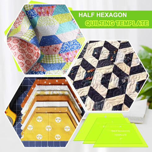 Kigley 3 Pcs Half Hexagon Quilting Template Acrylic Quilting Template Ruler 8 9 10 Inch Quilt Rulers for Quilting and Sewing Layer Cake Patchwork ...