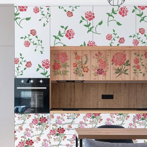 8pcs Peony Wall Stencils for Painting 11.7x8.3" Tile Stencil Set Reusable Plastic Wall Stencils Template for Painting on Wood Wall Furniture Floor...