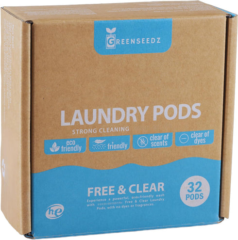 Free And Clear Eco Friendly Unscented Laundry Detergent Pods, 32 Pacs, Powerful Stain And Odor Removal, Biodegradable and HE Compatible...