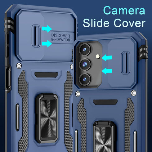 DEERLAMN for Samsung Galaxy A15 5G Case with Slide Camera Cover+Screen Protector (1 Pack), Rotated Ring Kickstand Military Grade Shockproof Protec...
