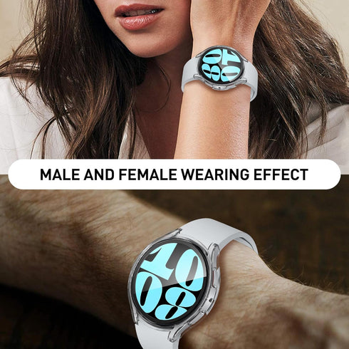 Suoman 2-Pack for Samsung Galaxy Watch 6 44mm Waterproof Screen Protector Case,Around Protective Tempered Glass Film PC Screen Protector Cover for...