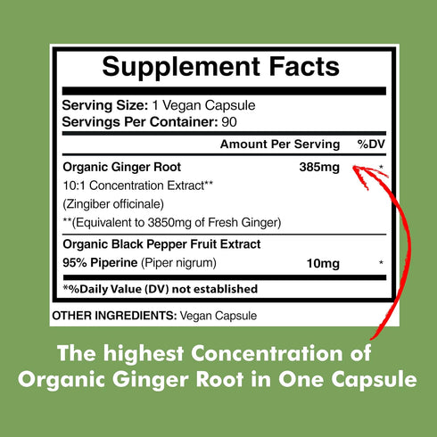 American Standard Supplements Organic Ginger 3850mg Per Serving with Organic Black Pepper Extract, Vegan, Gluten Free, Non-GMO, 90 Capsules, 90 Se...