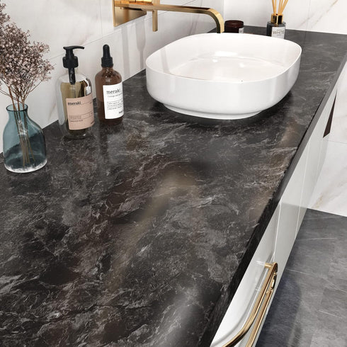Black Marble Contact Paper Peel and Stick Countertops 15.7" x 78.7" Decorative Wallpaper Waterproof Marble Contact Paper for Countertops Removable...