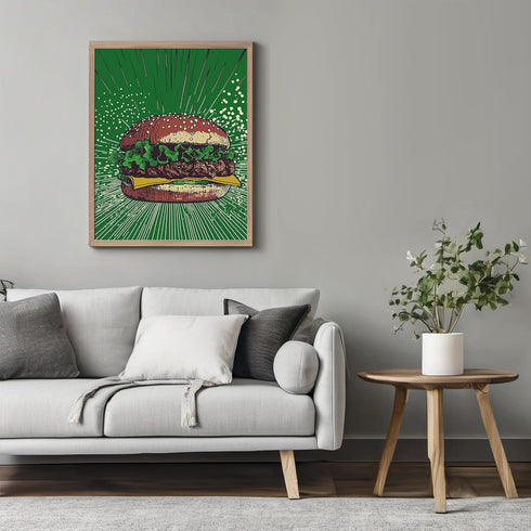 Posterizer 1 pcs-A juicy colorful hamburger-comic book inspired food art -1-Kitchen & Bar Art Art for Cafe, Restaurant, Coffee Bar - unframed wal...