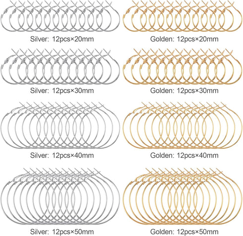 96Pcs Hoop Earrings Finding, Hypoallergenic Alloy Round Earring Hoops for Jewelry Making, Gold Silver Open Beading DIY Earrings Craft Art Accessor...