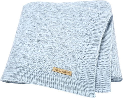 LAWKUL Cable Knit Baby Blanket 100% Cotton Blue Receiving Infant Swaddle Nursery Blankets Crochet Neutral Newborn Boy Girls...