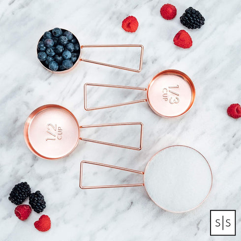 Copper Measuring Cups and Spoons Set – 8-Piece Stackable Stainless Steel Metal Measuring Utensils – Stylish and Sturdy Rose Gold Kitchen Accessori...