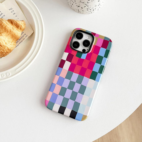 Compatible with iPhone 12 / iPhone 12 Pro Case,Cute Colorful Checkered Case with Shockproof Slim Soft TPU and Hard PC Protective Cases for Women/M...