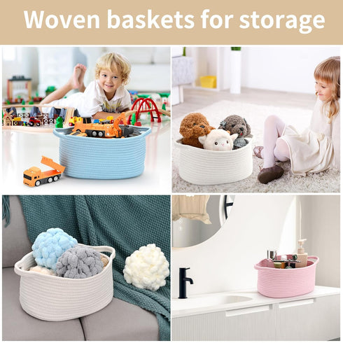 Cute Woven Storage Basket with Handle, Container for Gifts Empty, Decorative Organizer Bins Box for Pet Dog Toys Baby Essentials Snack Diaper Towe...