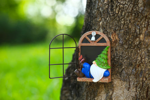 Gnome Tree Hugger Garden Gnome Statue 4.9 inches Elf Out The Door Tree Hugger, Garden Peeker Art Décor for Tree Trunk Fence Yard Garden Sculptures...