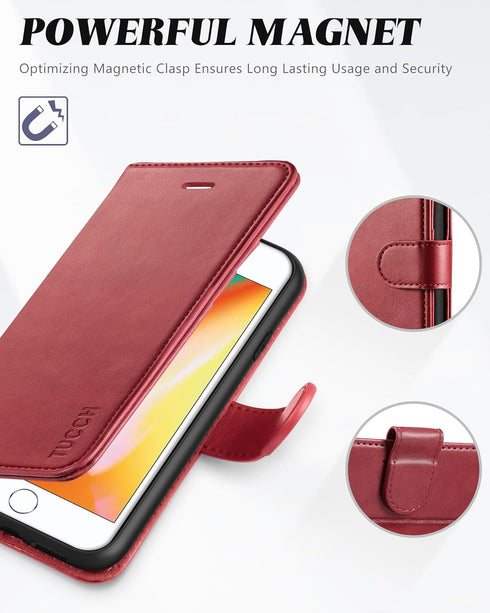 TUCCH Wallet Case for iPhone 8 Plus/iPhone 7 Plus, Magnetic Closure Card Slots Money Pouch, Stand PU Leather Purse Cover Flip Book [TPU Interior C...
