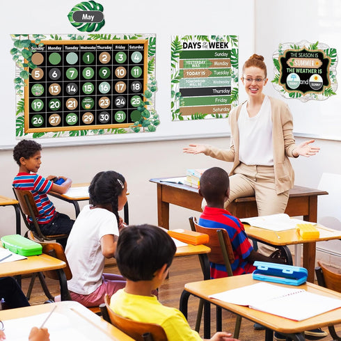 Tenare Calendar Bulletin Board Set, Calendar Seasons Weather Chart Bulletin Board and Classroom Display with Stickers for School Classroom Bedroom...
