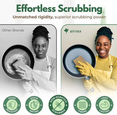 Biodegradable Scrubbing Pads for Dishes - Pack of 12 Coconut Fiber Scrub Pads for Dishes - Non Scratch Scouring Pads for Pots and Pans...