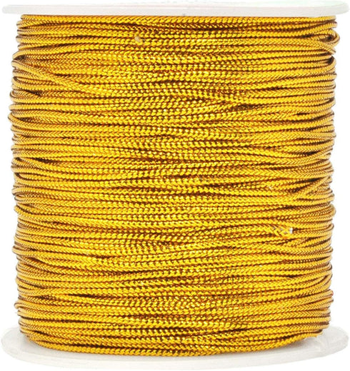 1mm Spool Gold Metallic Cord Tinsel String Jewelry Braided Thread, Total Length 109 Yards/ 328 Feet (Gold)...