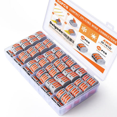 Delgada 60pcs Wire Connectors Nuts Assortment Pack,2/3/4/5 Port Compact Quick Splicing Electrical Connectors Kit,Wiring Terminals for Stranded Sol...