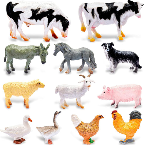 12 Pieces Farm Animals Figures Toys,Mini Farm Animal Figures,Plastic Farm Animals Figurines,Realistic Farm Animal Figures Educational Learning Toy...