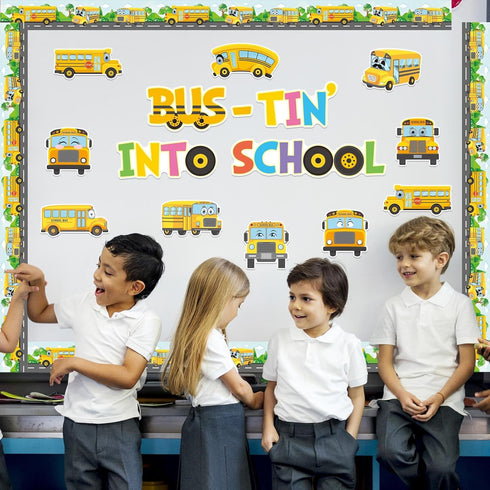 TaoBary 70 Pcs School Bus Bulletin Board Cutouts Decor School Bus Cut Outs Themed Classroom Bulletin Board Supplies Decoration Set for Party Schoo...