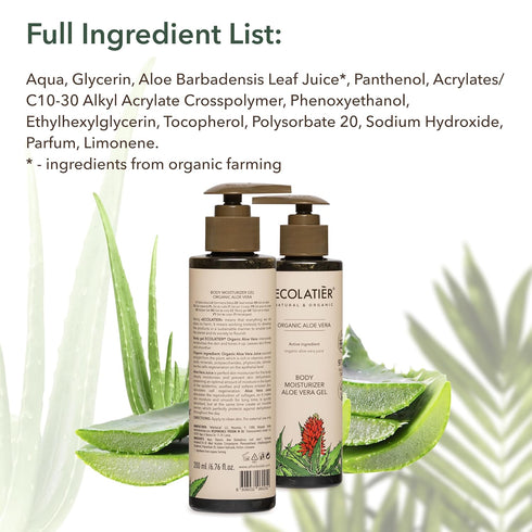 Organic Aloe Vera Body Moisturizer Gel, ECOLATIER - 97.3% Natural, Vegan aloe vera gel for face - Intensive Hydration & Skin Toning - 6.7 Fl Oz...