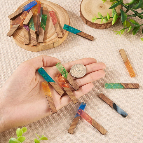 Pandahall 20Pcs Rectangle Resin Wooden Charms Two Tone Earring Charms Geometry Vintage Resin Wood Statement with Gold Foil for DIY Earring Jewelry...