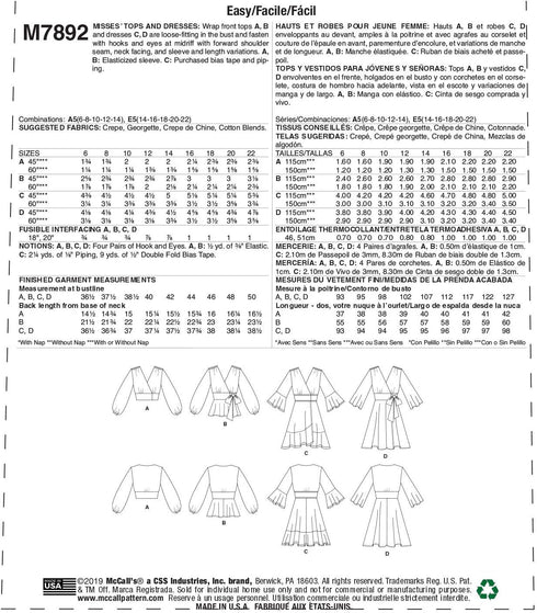 McCall Pattern Women's Crop Top, Blouse, and Dress, Sizes 6-14 Sewing Pattern...