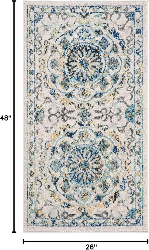 SAFAVIEH Evoke Collection Accent Rug - 2'2" x 4', Ivory & Blue, Boho Design, Non-Shedding & Easy Care, Ideal for High Traffic Areas in Entryway, L...