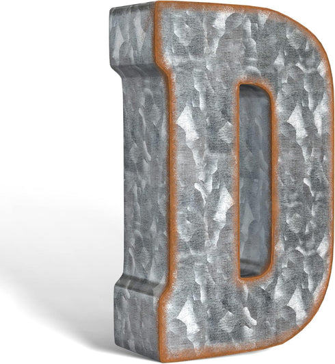 CraftyCrocodile 7" Galvanized Metal Letters for Wall Decor - 3D Letter D for Hanging & Free Standing - Decorative Rustic Alphabet Letters for the ...