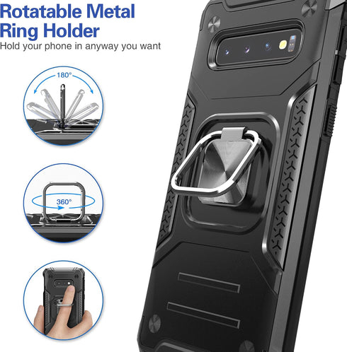 for Galaxy S10 Plus Case,Hybrid Drop Test Cover with Car Mount Kickstand Slim Fit Shockproof Protective Phone Case for Galaxy S10 Plus,Black...