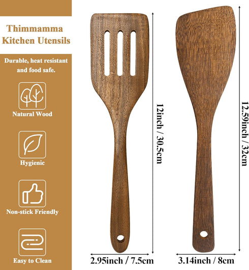 Wooden Spatula for Cooking 12 Inches, Wood Spatula Slotted and Angled Solid Turner Cooking Utensils for Nonstick Cookware, Kitchen Spatula for Fis...