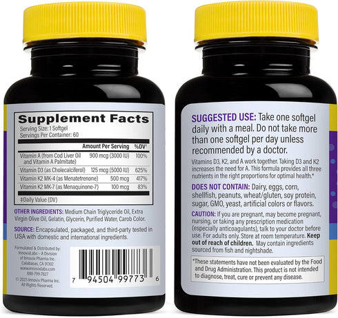 InnovixLabs Vitamin D3 K2-5000 IU Vitamin D3 plus 600 mcg Vitamin K2 MK4 and MK7 for Max Calcium Absorption, Supports Bone, Immune, Heart Health, ...