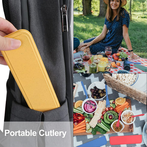 Reusable Travel Utensils Set with Case, 3 Sets Wheat Straw Portable Knife Fork Spoons Tableware, Eco-Friendly BPA Free Plastic Cutlery Travel Picn...