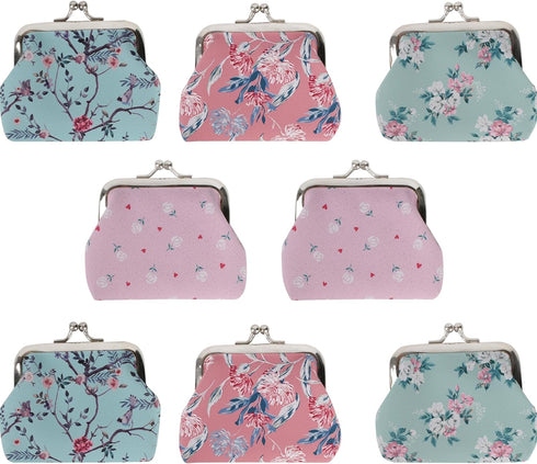Wallet Buckle Coin Purses 8PCS, Floral Buckle Coin Purses Cute Small Pouch Kiss-Lock Change Purse for Women Girls...