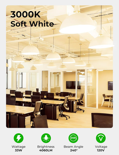 300 Watt Equivalent Light Bulb, 33W Super Bright Garage Light Bulb, A23 LED E26 Warm White 3000K Bulb for Warehouse, Backyard, Non-Dimmable, 2-Pac...