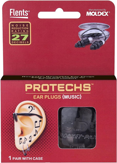 Flents Protechs Reusable Music Ear Plugs, Perfect For Concerts, Reduces Pressure And Background Noise, 1 Pair With Travel Size Case, Easy Use With...