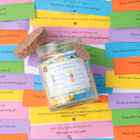 150 Family Conversation Cards in Jar, Disconnect from Screens & Bond with Loved Ones, Deeper Connections with Conversation Cards for Families - Pe...