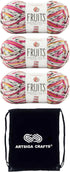 Premier Yarns Fruits Dragon Fruit 2052-02 (3-Skeins - Same Dye Lot) Weight #1 Acrylic Yarn for Crocheting and Knitting - Bundle with 1 Artsiga Cra...