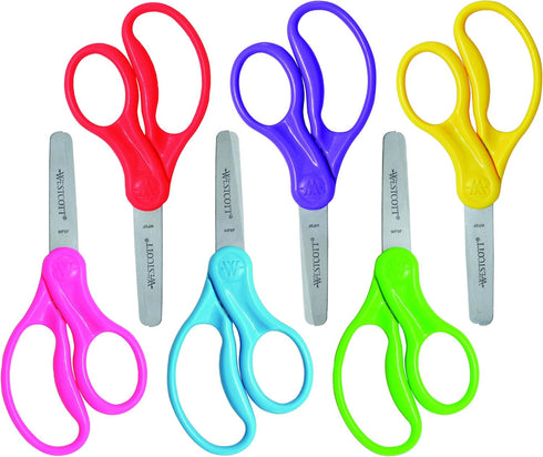 Westcott 16454 Right- and Left-Handed Scissors, Kids' Scissors, Back to School, Classroom Supplies, Ages 4-8, 5-Inch Blunt Tip, Assorted, 6 Pack...