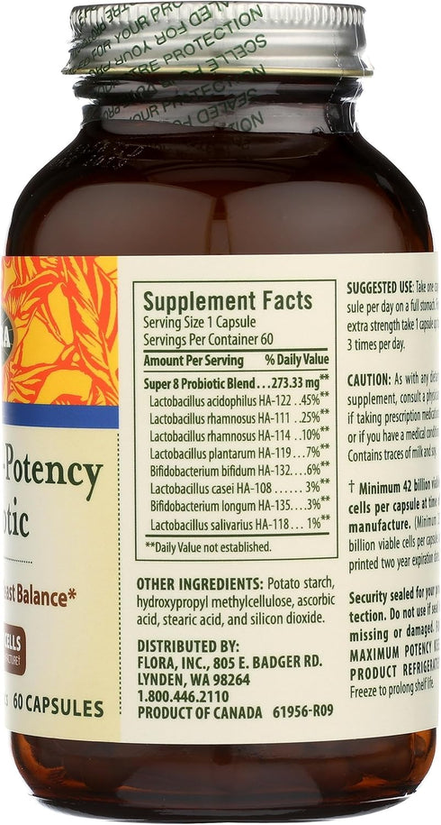 Flora - Super 8 Hi-Potency Probiotic - Daily Probiotic for Gut & Digestive Health - 42 Billion CFU - Contains Lactobacillus & Bifidobacterium Stra...